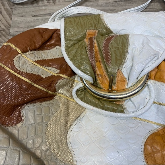 VTG Fifth Avenue Patchwork Mixed Media Large Shoulder Bag Made USA - Picture 3 of 12